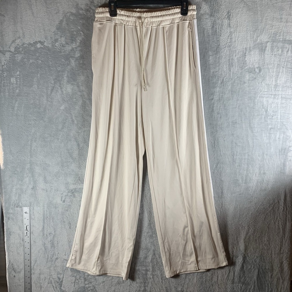 Cotton On Body Women's Track Pants M Wide Leg Drawstring Pockets Cream‎ Stripe
